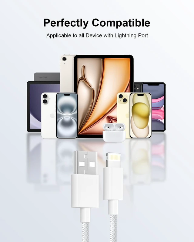 Alt view image 7 of 7 - Cable 3ft 2pack, Apple MFi Certified iPhone Charger Cord Lead Nylon Braided Car Fast Charging Lightning Cable Apple Charging Cord for iPhone 14 13 12 11 Pro Max XS X 8 7Plus 6 SE iPad