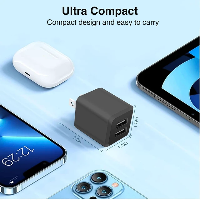 Alt view image 5 of 7 - Charger,DualPort Cube Power Adapter Charger Plug Block ChargingBox | Dual Port Wall Charging Adapter, Compatible for i Phone 14 13 12 11black
