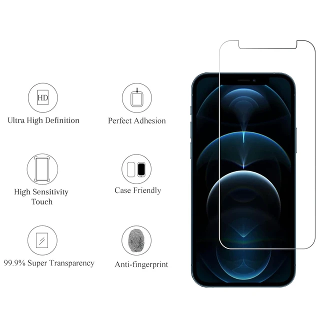 Alt view image 2 of 6 - Screen Protector + Camera Lens Protector for iPhone 12 Pro Max | 2+2 Pack, 6.7 Inch, Tempered Glass Film, Case Friendly, HD