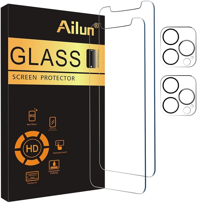 Main image of Screen Protector + Camera Lens Protector for iPhone 12 Pro Max | 2+2 Pack, 6.7 Inch, Tempered Glass Film, Case Friendly, HD