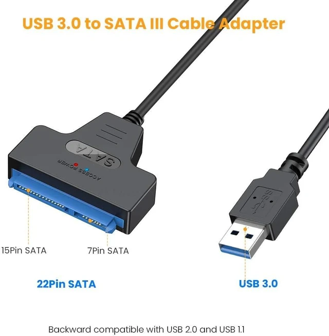 Main image of USB 3.0 to SATA Adapter, SATA to USB 3.0 Cable, Compatible 2.5" SATA III HDD Hard Disk Driver, Black