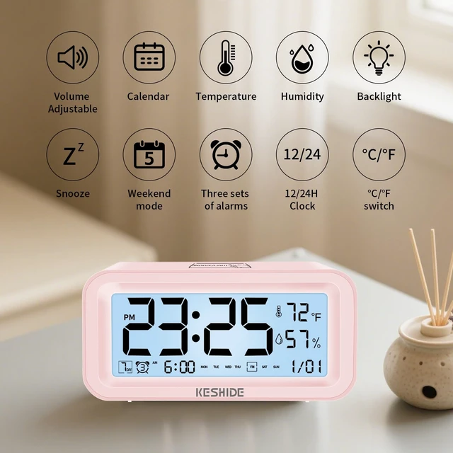 Alt view image 6 of 7 - Night Light Digital Alarm Clock Battery Operated with Indoor Temperature Humidity, Desk Small Clock,Snooze Model,12/24H Display for Bedrooms Heavy Sleepers Kids Travel Bathroom (Black)