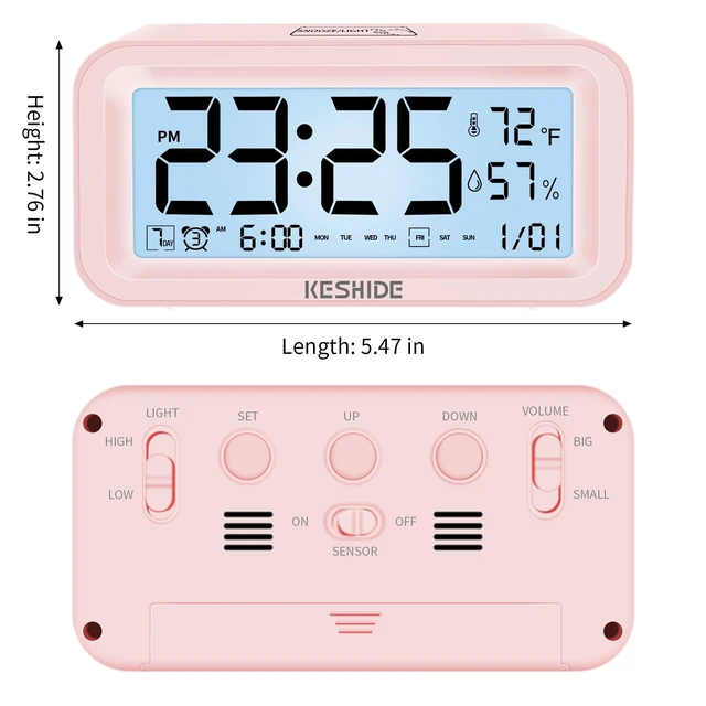 Alt view image 2 of 7 - Night Light Digital Alarm Clock Battery Operated with Indoor Temperature Humidity, Desk Small Clock,Snooze Model,12/24H Display for Bedrooms Heavy Sleepers Kids Travel Bathroom (Black)