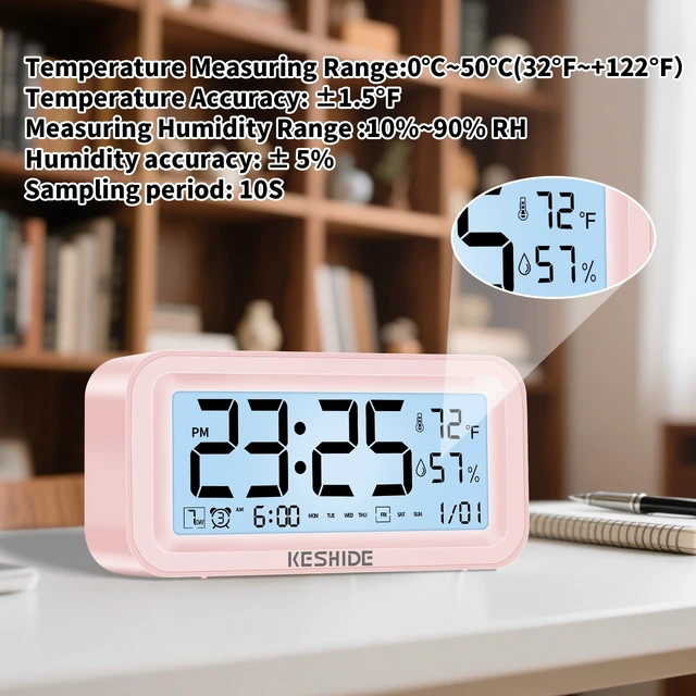 Alt view image 4 of 7 - Night Light Digital Alarm Clock Battery Operated with Indoor Temperature Humidity, Desk Small Clock,Snooze Model,12/24H Display for Bedrooms Heavy Sleepers Kids Travel Bathroom (Black)