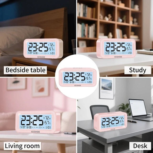 Alt view image 7 of 7 - Night Light Digital Alarm Clock Battery Operated with Indoor Temperature Humidity, Desk Small Clock,Snooze Model,12/24H Display for Bedrooms Heavy Sleepers Kids Travel Bathroom (Black)