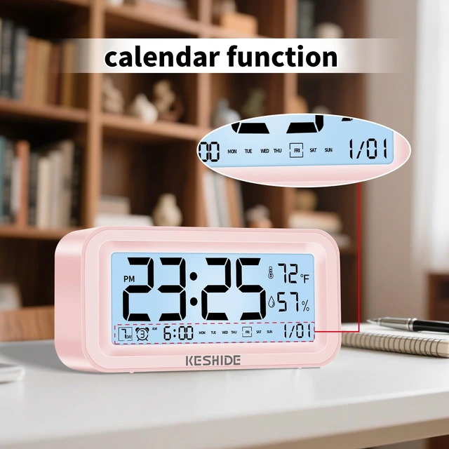 Alt view image 5 of 7 - Night Light Digital Alarm Clock Battery Operated with Indoor Temperature Humidity, Desk Small Clock,Snooze Model,12/24H Display for Bedrooms Heavy Sleepers Kids Travel Bathroom (Black)
