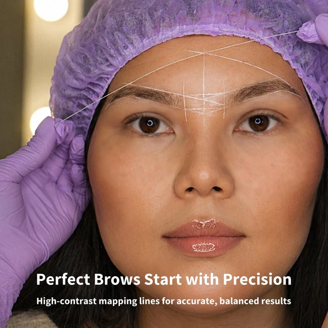 Alt view image 2 of 7 - Brow Mapping String, Eyebrow Thread for Microblading (White) | 100 ft white pre-inked mapping thread helps mark clean brow guide lines for shaping, symmetry checks, PMU and microblading.