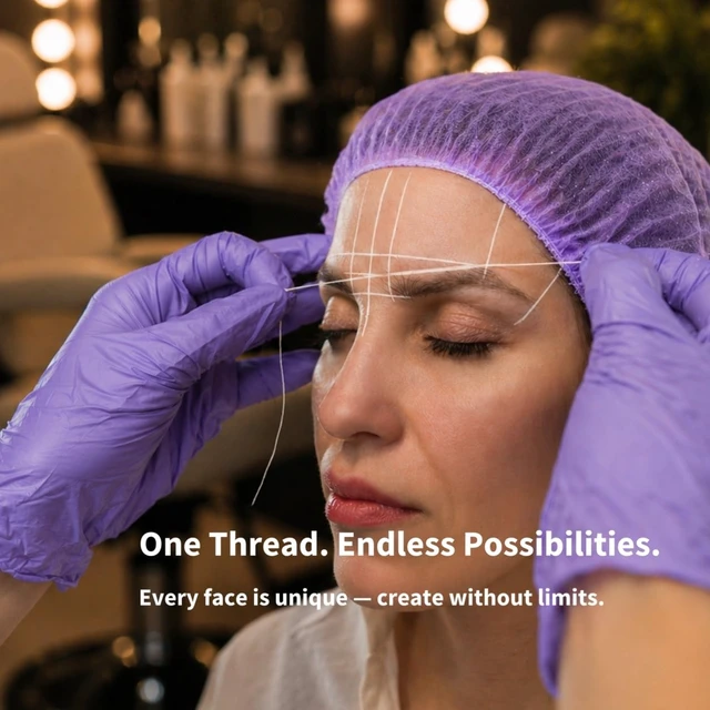 Alt view image 6 of 7 - Brow Mapping String, Eyebrow Thread for Microblading (White) | 100 ft white pre-inked mapping thread helps mark clean brow guide lines for shaping, symmetry checks, PMU and microblading.