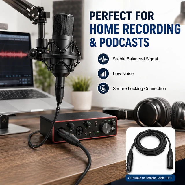 Alt view image 3 of 7 - XLR Cable Male to Female 10ft 22AWG 99.99% OFC, 128-Braid Shielded, Gold Plated Microphone Cable for Studio, Stage, Mixer, Speakers, Podcast