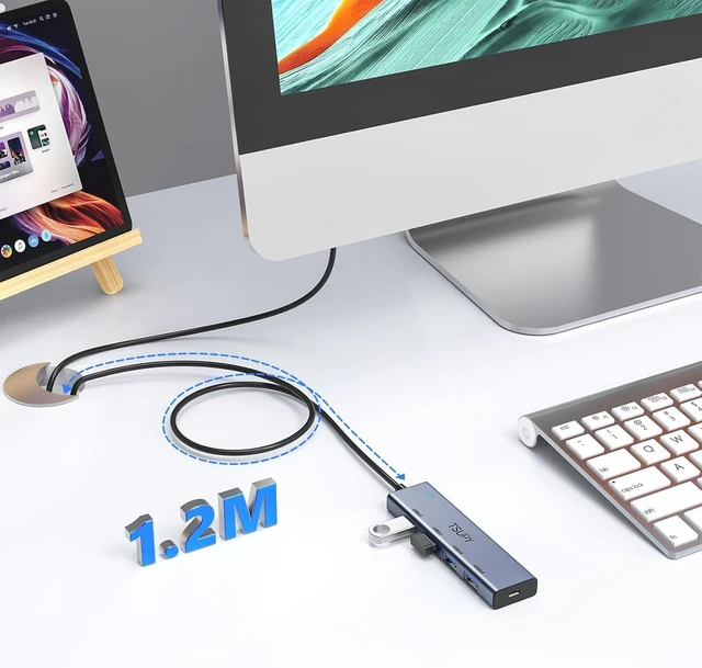 Alt view image 4 of 6 - 3.0 HUB, TSUPY USB Splitter with 5 USB Ports and 4ft Extended Cable,Ultra-Slim Aluminium Data Hub Multi USB 3.0 Adapter HUB Compatible for Laptop,MacBook,PC, Printer, Mobile HDD and More