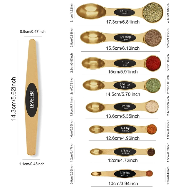 Alt view image 2 of 6 - Measuring Spoons Set Stainless Steel with Leveler-9pcs Stackable Measuring Cups for Baking-Measuring Cups and Spoon Set Kitchen Gadgets Apartment Essentials Fits in Spice Jars