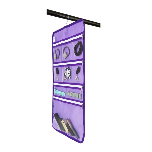 Alt view image 5 of 7 - Travel Foldable Jewelry Rolls Bag Hanging Jewelry Organizer with 9 Zippered Clear Pockets Storage Pouch with Rotatable Hanger (PURPLE)