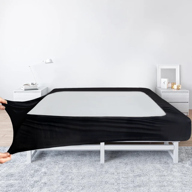 Main image of Cover Queen Size - Black Jersey Knit & Stretchy Wrap | With Elastic Around 4 Sides of The Box Spring, Alternative for Bed Skirt, Ultra Soft, Wrinkle & Fading Resistant