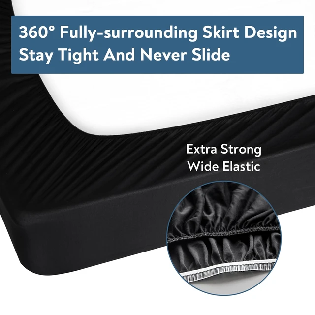 Alt view image 3 of 6 - Cover Queen Size - Black Jersey Knit & Stretchy Wrap | With Elastic Around 4 Sides of The Box Spring, Alternative for Bed Skirt, Ultra Soft, Wrinkle & Fading Resistant