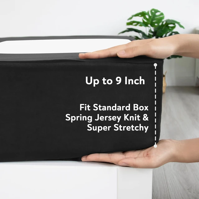 Alt view image 4 of 6 - Cover Queen Size - Black Jersey Knit & Stretchy Wrap | With Elastic Around 4 Sides of The Box Spring, Alternative for Bed Skirt, Ultra Soft, Wrinkle & Fading Resistant