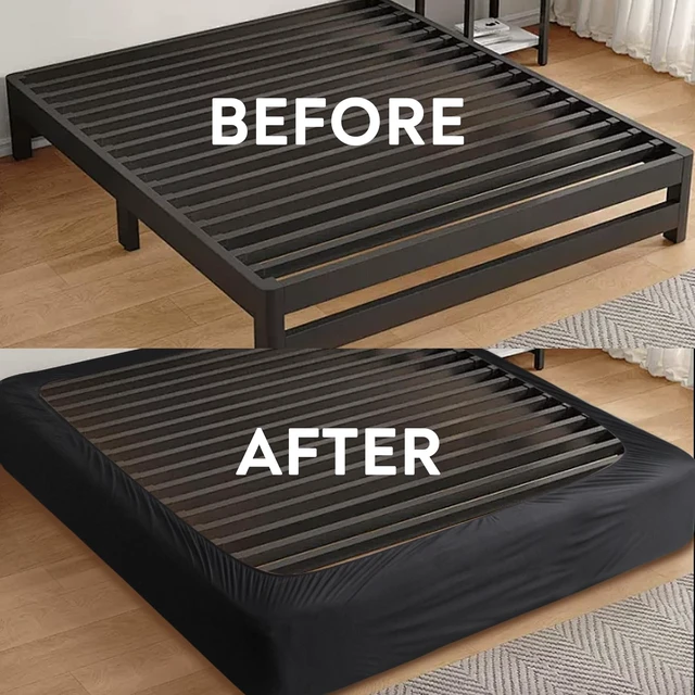 Alt view image 5 of 6 - Cover Queen Size - Black Jersey Knit & Stretchy Wrap | With Elastic Around 4 Sides of The Box Spring, Alternative for Bed Skirt, Ultra Soft, Wrinkle & Fading Resistant