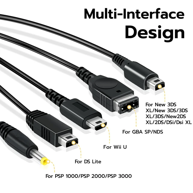 Alt view image 3 of 7 - 5 in 1 USB Charging Cable for Nintendo DS Lite/NDS/New 3DS XL/New 3DS/3DS XL/3DS/2DS/DSi XL/Wii U/GBA SP(Gameboy Advance SP)/PSP 1000/2000/3000 Multi-Functional USB Fast Charger Cable-3.9FT