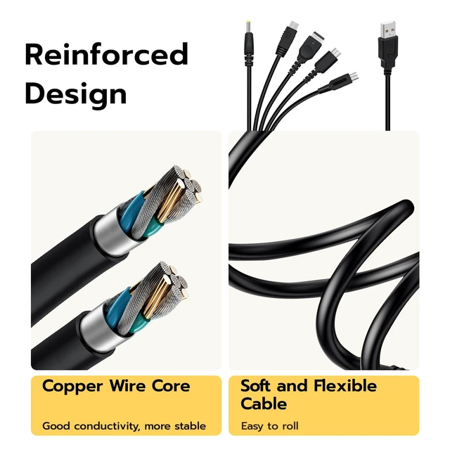 Alt view image 6 of 7 - 5 in 1 USB Charging Cable for Nintendo DS Lite/NDS/New 3DS XL/New 3DS/3DS XL/3DS/2DS/DSi XL/Wii U/GBA SP(Gameboy Advance SP)/PSP 1000/2000/3000 Multi-Functional USB Fast Charger Cable-3.9FT