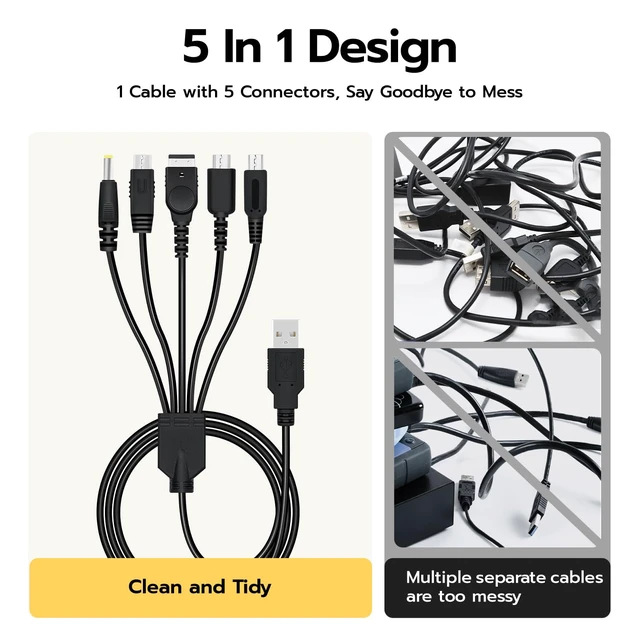 Alt view image 7 of 7 - 5 in 1 USB Charging Cable for Nintendo DS Lite/NDS/New 3DS XL/New 3DS/3DS XL/3DS/2DS/DSi XL/Wii U/GBA SP(Gameboy Advance SP)/PSP 1000/2000/3000 Multi-Functional USB Fast Charger Cable-3.9FT
