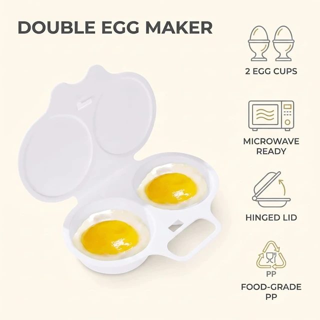 Alt view image 3 of 7 - Poacher, Microwave Egg Boiler Poacher, 2 Cavity Nonstick Poached Egg Maker With Lid, Egg Poacher Microwave Egg Cooker, Double Drain Poached Egg Cups Cookware13 * 5cm