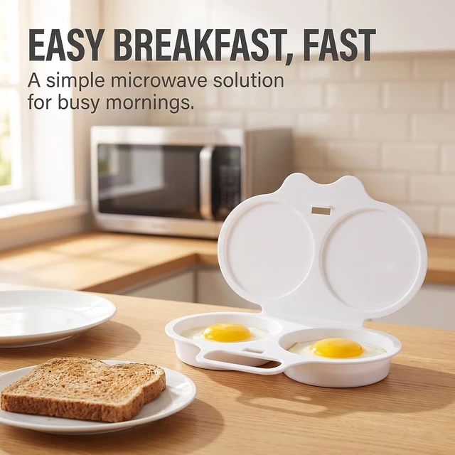 Alt view image 6 of 7 - Poacher, Microwave Egg Boiler Poacher, 2 Cavity Nonstick Poached Egg Maker With Lid, Egg Poacher Microwave Egg Cooker, Double Drain Poached Egg Cups Cookware13 * 5cm