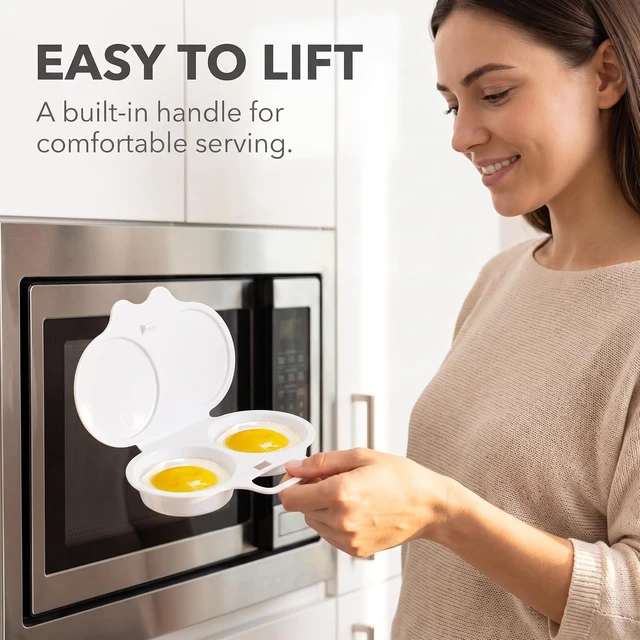 Alt view image 7 of 7 - Poacher, Microwave Egg Boiler Poacher, 2 Cavity Nonstick Poached Egg Maker With Lid, Egg Poacher Microwave Egg Cooker, Double Drain Poached Egg Cups Cookware13 * 5cm