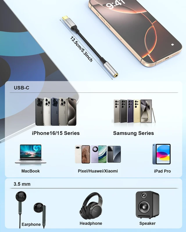 Alt view image 6 of 7 - 2Pack USB C to 3.5mm Audio Adapter, USB C to Aux Female Dongle Cable Cord | HiFi Compatible with Apple iPhone 17/16/15 Samsung Galaxy S25/S24/S23 Plus Pro Max Ultra Pixel iPad, Type C to Aux Cord