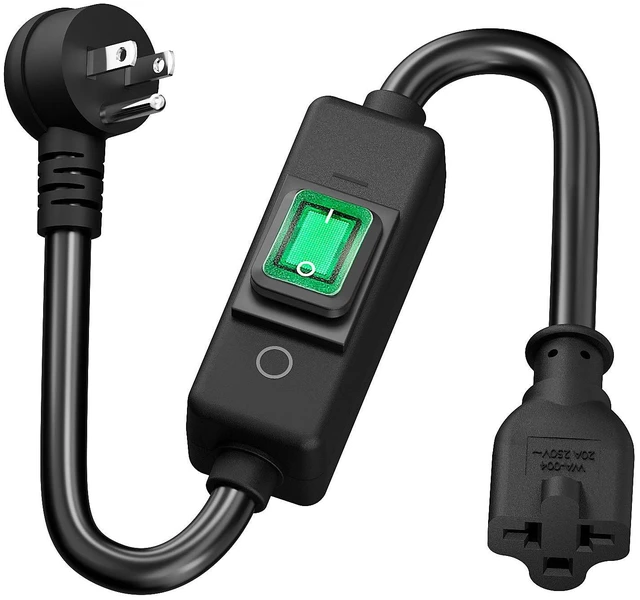 Main image of Extension Cord, Inline Switch, 4-in-1 T-Blade Female | Heavy Duty, Nema 5-15P Right Angle Male, compatible with Nema 5-15/5-20/6-15/6-20, UL CUL certified, PVC & Copper