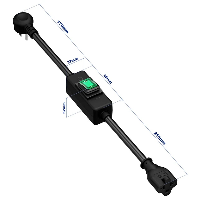 Alt view image 7 of 7 - Extension Cord, Inline Switch, 4-in-1 T-Blade Female | Heavy Duty, Nema 5-15P Right Angle Male, compatible with Nema 5-15/5-20/6-15/6-20, UL CUL certified, PVC & Copper