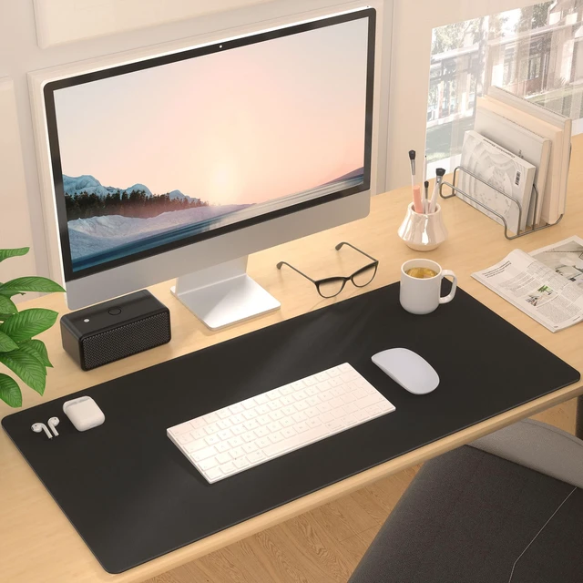 Alt view image 6 of 7 - Desk Pad Protector, Mouse Pad, Non-Slip Computer Mat for Desk, PU Leather Office Desk Mat for Home & Office, Waterproof Laptop Desk Blotter for Keyboard and Mouse, Taro Purple (15.7''X31.5'')