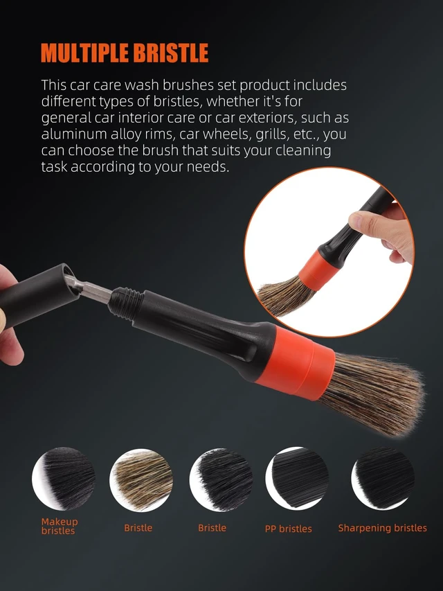 Alt view image 3 of 7 - Brush, Drill Brush Attachment SPTA 5Pcs Detachable Car Care Detailing Brush Set Soft No Scratch Boar Hair Detail Brush Car Care Detail Brush for Air Vent Automotive Interior Exterior -DF075