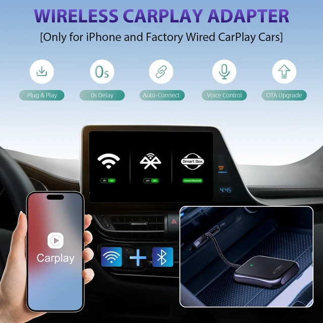 Alt view image 2 of 7 - Carplay Adapter, 2025 Upgrade Converts Wired to Wireless Adapter for iPhone, Auto Connect Dongle for Apple Car Play, Bluetooth No Delay Control for Cars from 2016 and iOS 10+, Black