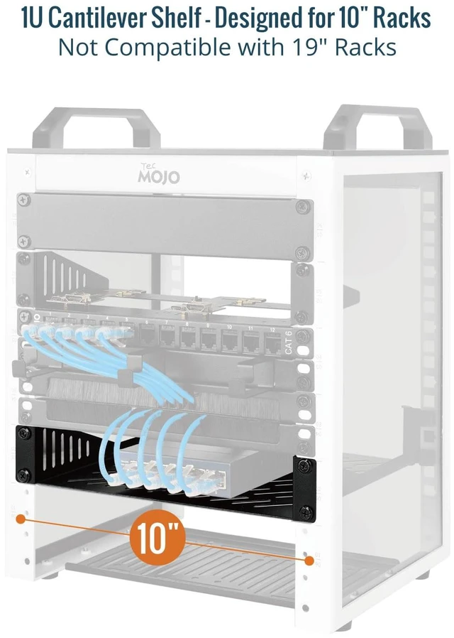Alt view image 3 of 7 - 1U Rack Mount Shelf for 10" Server Rack, 7.87" Deep Vented Cantilever Tray, Metal Shelf for Network Cabinet, Server Enclosure, Enhanced Airflow, Black