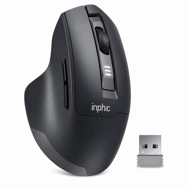Main image of Wireless Mouse 2.4G Rechargeable Silent Click, for Laptop PC | Ergonomic USB Optical Mouse, 6 Buttons, 2400 DPI 4-Level Adjustable, Battery Level Indicator, Grey, for Mac and Windows