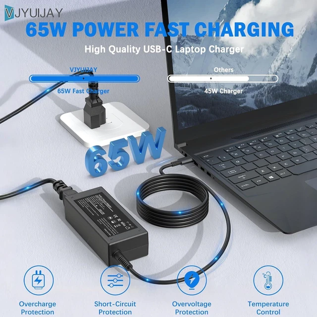 Alt view image 2 of 7 - Universal 65W USB C Laptop Charger Compatible with chromebook Acer Google Computer Type C Power AC Adapter