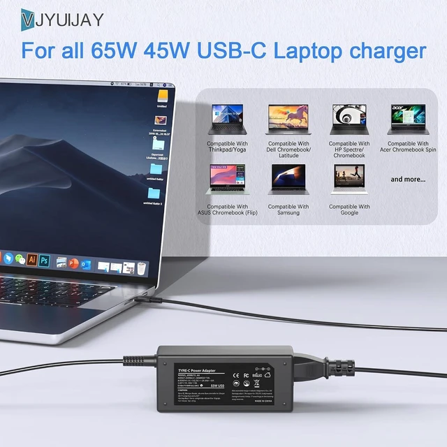 Alt view image 7 of 7 - 65W USB C Laptop Charger Replacement for Laptop Chromebook
