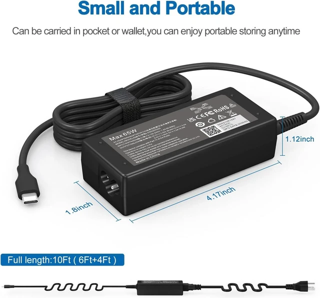 Alt view image 3 of 7 - Replacement 65W USB C Laptop Charger Compatible with Chromebook and All 65W USB Type C Power Adapter