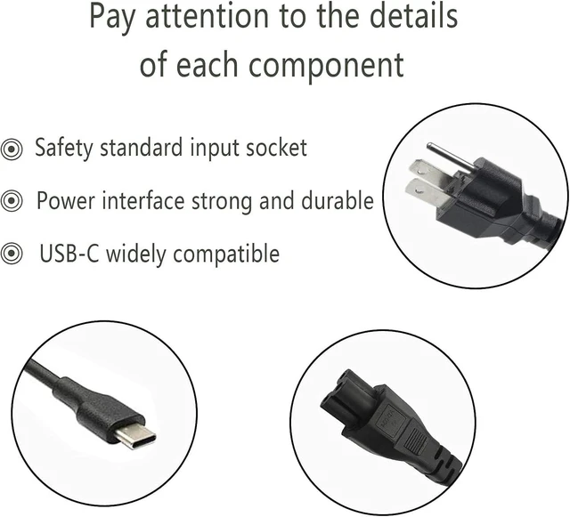 Alt view image 2 of 6 - 65W 45W USB C Laptop Power Replacement Adapter Charger for Chromebook/Yoga/ThinkPad/ Chromebook/ Laptop USB Type C Power Adapter