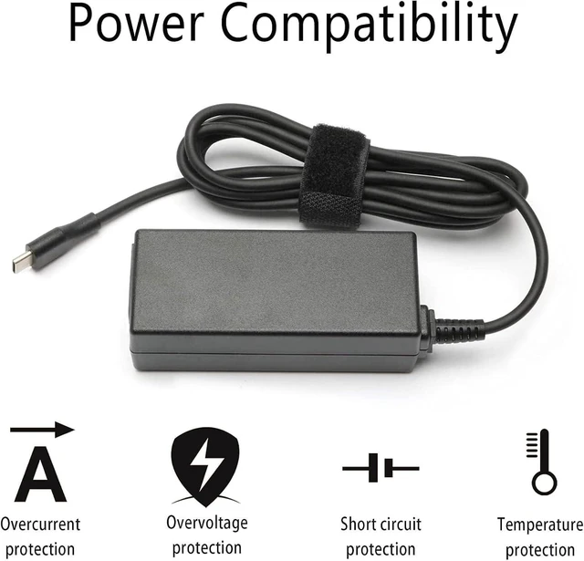 Alt view image 4 of 6 - 65W 45W USB C Laptop Power Replacement Adapter Charger for Chromebook/Yoga/ThinkPad/ Chromebook/ Laptop USB Type C Power Adapter