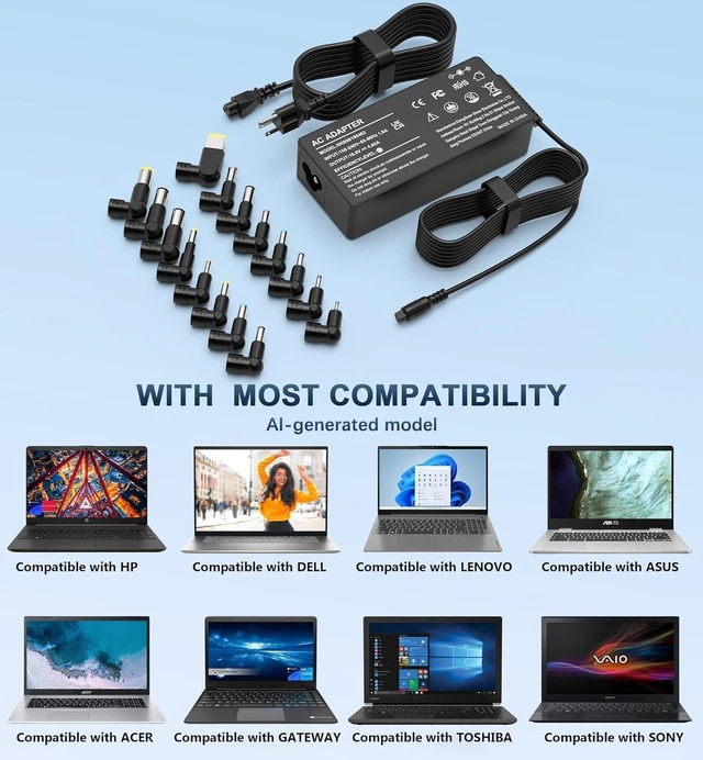 Alt view image 6 of 6 - 90W Universal Laptop Charger with 16 Tips AC Adpater for Acer