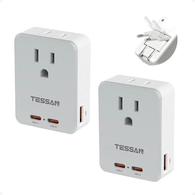 Main image of European Travel Plug Adapter Foldable Adapter for Europe Plug Grey