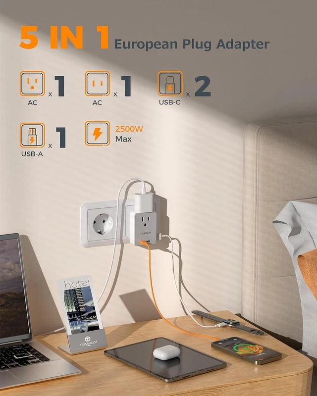Alt view image 3 of 7 - European Travel Plug Adapter Foldable Adapter for Europe Plug Grey
