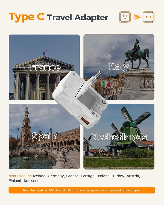 Alt view image 2 of 7 - European Travel Plug Adapter Foldable Adapter for Europe Plug Grey