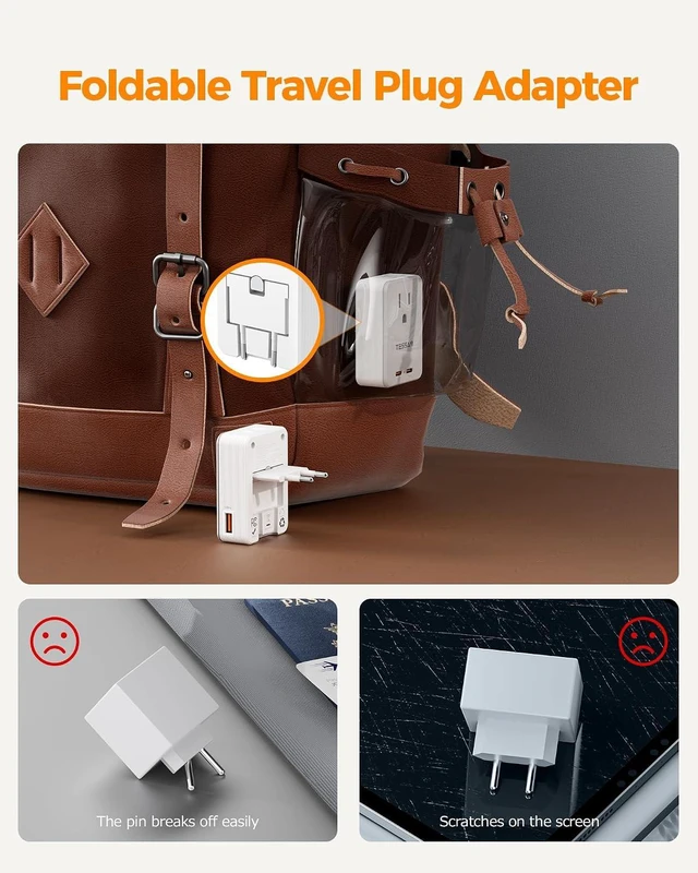 Alt view image 7 of 7 - European Travel Plug Adapter Foldable Adapter for Europe Plug Grey