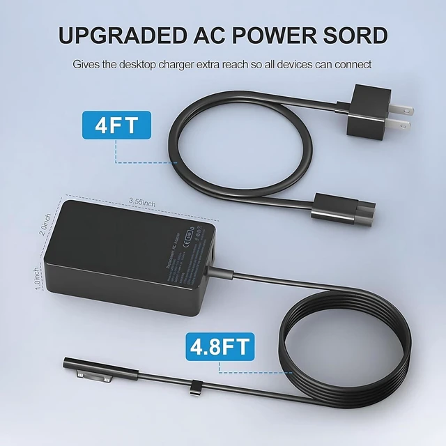 Alt view image 6 of 7 - Surface Pro Charger 65W Surface Laptop Charger Compatible with Microsoft Surface Pro 11/10/9/8/7+/7/6/5/4/X Surface Laptop 7/6/5/4 Surface Book 3/2 Surface Go 3/2/1 with 8.8ft Power Cord