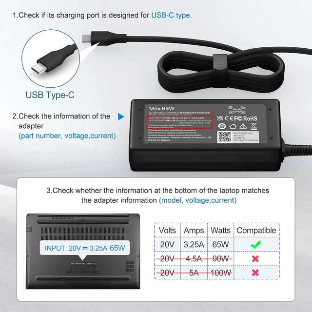 Alt view image 3 of 7 - 65W USB C Laptop Charger Compatible with Chromebook///Acer and More Chromebook Type C Power Cord
