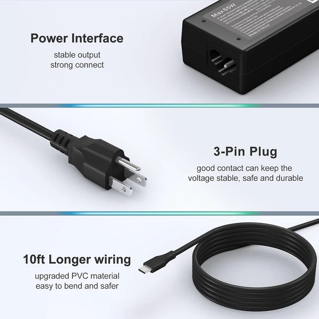 Alt view image 6 of 7 - 65W USB C Laptop Charger Compatible with Chromebook///Acer and More Chromebook Type C Power Cord