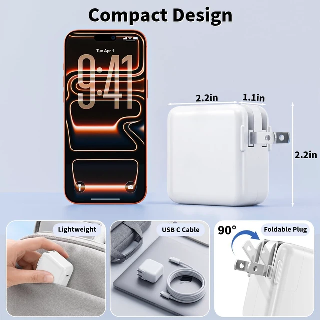 Alt view image 5 of 7 - Mac Book Air Charger 30W USB C Charger for MacBook Air 15 13 Inch M5 M4 M3 M2 M1 Fast Charging Block Plug USB C Power Adapter & 6FT USBC Cable for MacBook Neo iPhone 17/16/15 Pro iPad Pro/Air/Mini