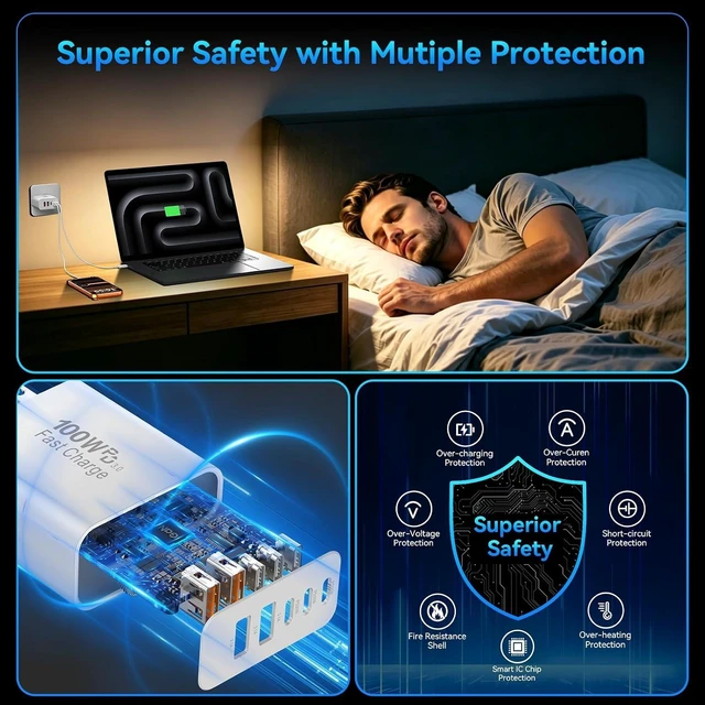Alt view image 6 of 7 - USB C Charger Block Fast Charging 100W Super Fast USBC Pulg Power Adapter