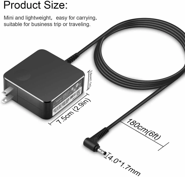 Alt view image 5 of 6 - Charger Compatible with Laptop Computer 65W 45W Round Tip Power Supply AC Adapter